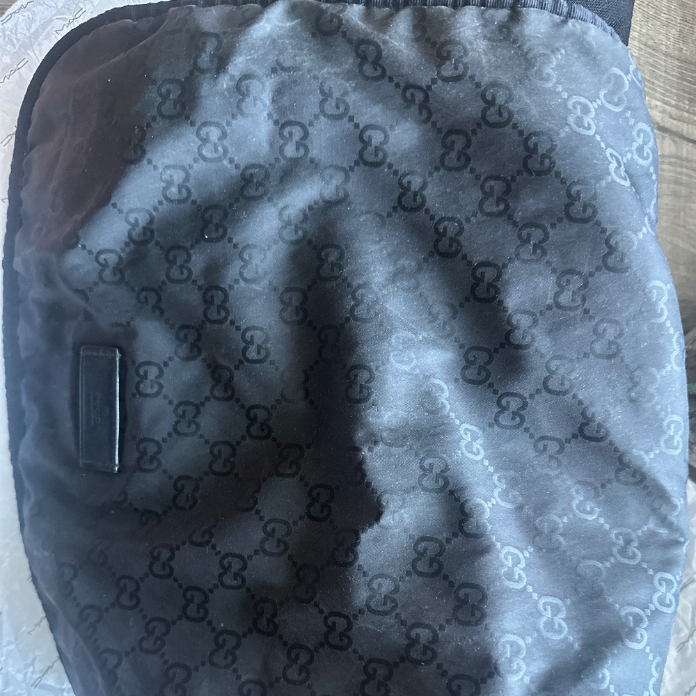 Used Gucci Black Nylon Monogrammed Messenger Diaper Bag